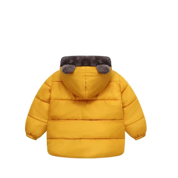 HILEELANG Toddler Boys and Girls Winter Puffer Jacket, Plush Fleece Lined Bear Ear Hooded Coat, Warm Full-Zip Outerwear, Yellow,Sizes 2-7 Years