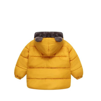 HILEELANG Toddler Boys and Girls Winter Puffer Jacket, Plush Fleece Lined Bear Ear Hooded Coat, Warm Full-Zip Outerwear, Yellow,Sizes 2-7 Years